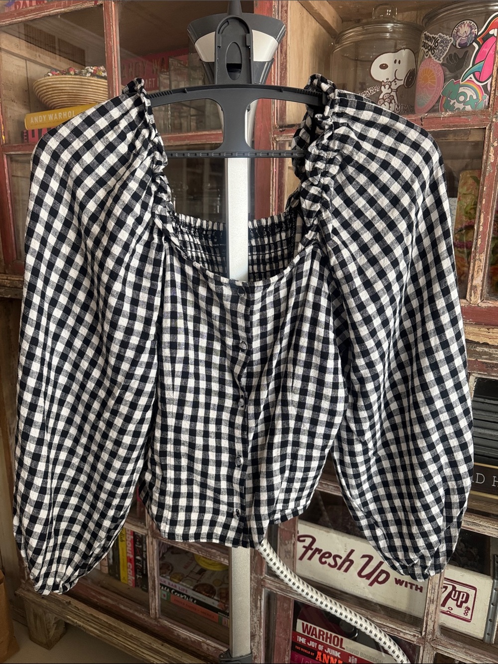 Who What Wear Black & White Gingham Top Size M